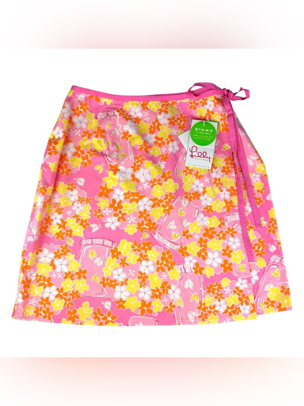 VTG Lilly Pulitzer Palm Beach Skirt Fireflies Floral Glow In Dark Women’s Size 8